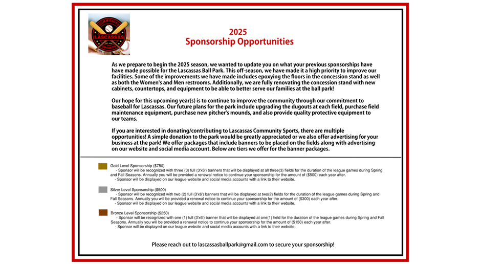 Looking for a way to make an impact on the community? We have Sponsorship Opportunities!