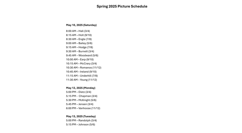 Picture Days are here! Check for your team's time!